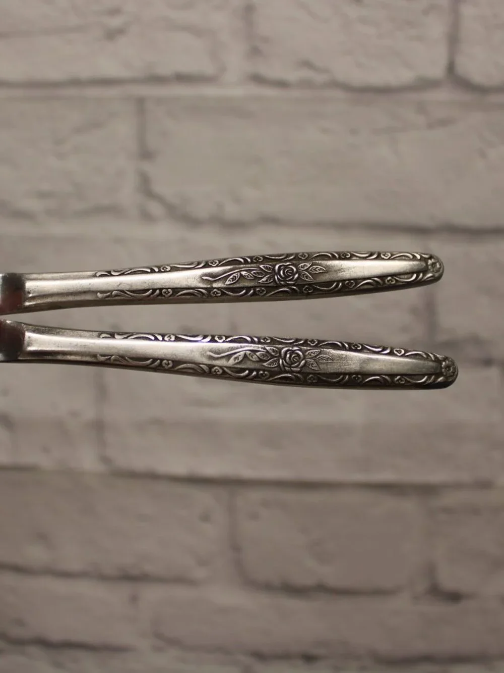 Vintage Intepur Stainless Steel Rose Floral Flatware Set of 2